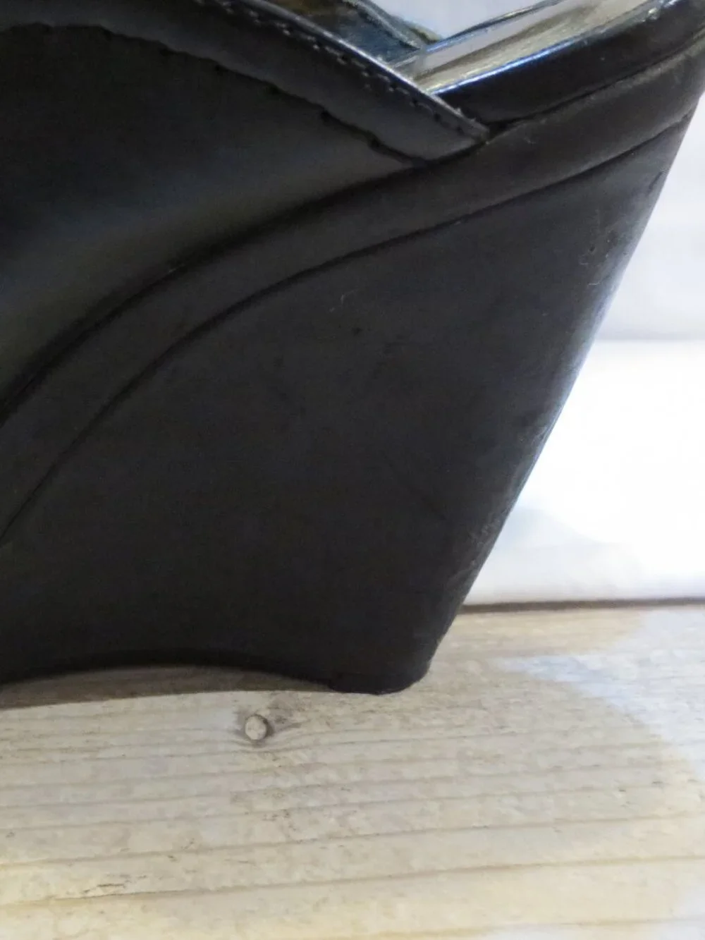 Nicole Miller Vintage Shoes Black Platform Sling Back Peep Toe Wedge Heel - 7.5